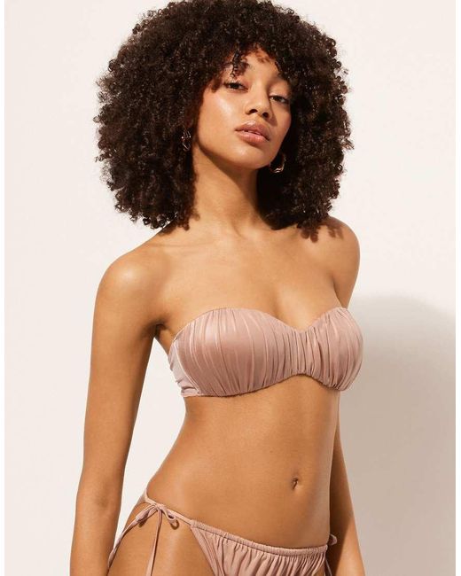 Calzedonia Brown Calzendonia Bandeau Bikini Top Shiny Satin