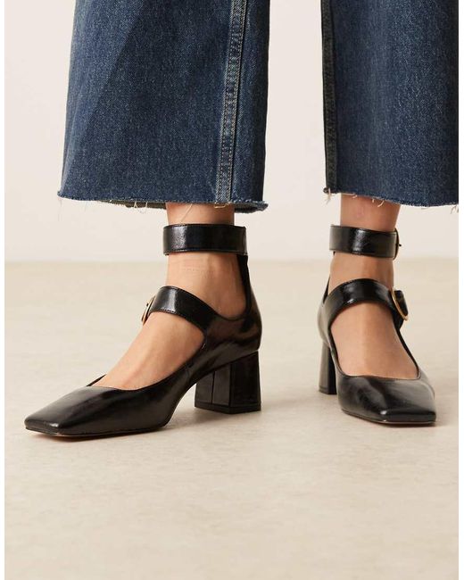 ASOS Black Sasha Double Buckle Strap Mid Block Heel Shoes
