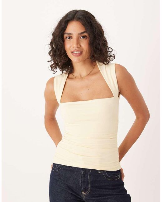 Abercrombie & Fitch White Square Neck Ruched Sleeveless Top