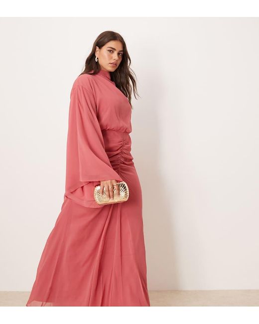 ASOS Pink Asos Design Curve Volume Sleeve Maxi Dress With Ruched Skirt