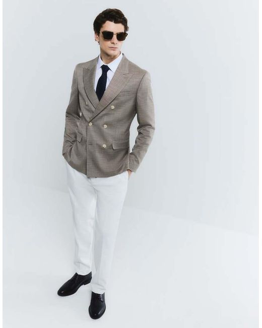 River Island White Skinny Double Breasted Suit Jacket for men