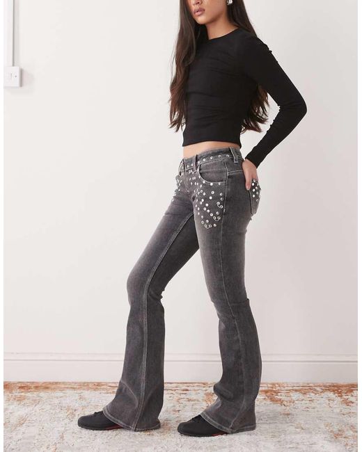 The Ragged Priest Gray Charlie Low Rise Flare Jean