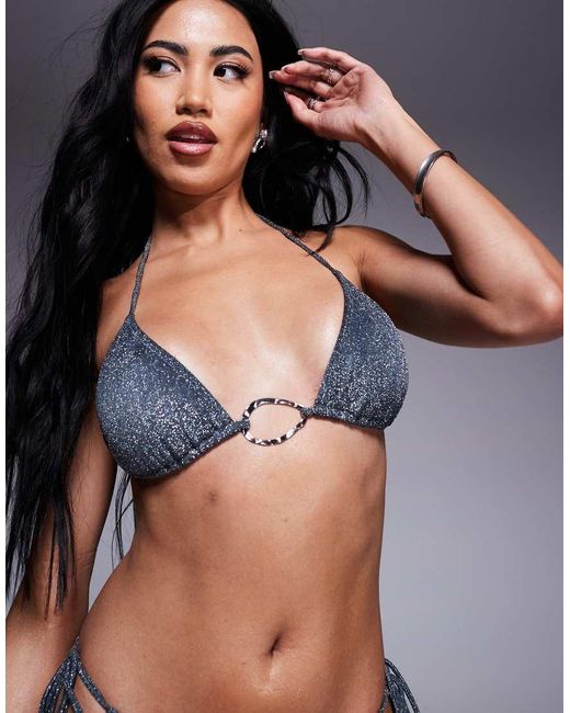 South Beach Blue Glitter Ring Bikini Top