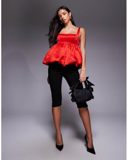 ASOS Red Satin Bubble Peplum Cami Top
