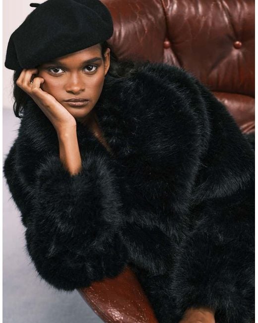 ASOS Black Belted Faux Fur Coat