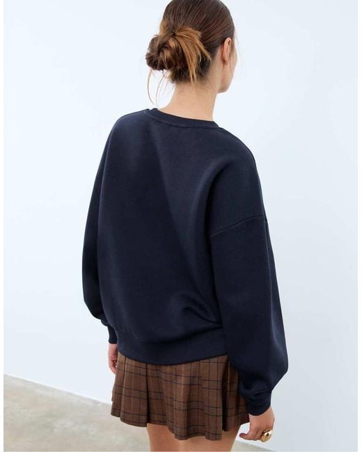 Stradivarius Blue Embroidered Dog Sweatshirt