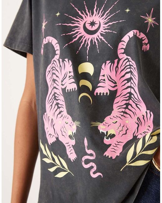 ASOS Blue Regular Fit T-shirt With Tiger Celestial Graphic