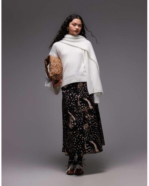 ASOS White Knitted Jumper With Attached Scarf With Wool