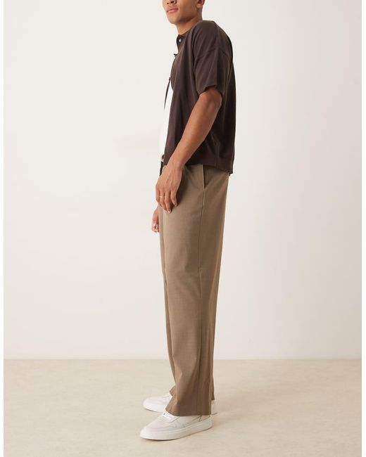 ASOS Nette Broek Met Wijde Pijpen En Plooien Aan De Voorkant in het Natural voor heren