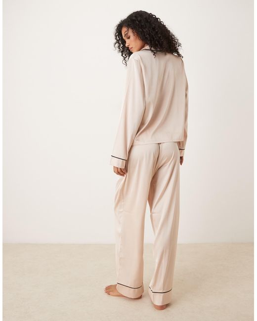 ASOS Natural Satin Shirt & Pants Pajama Set