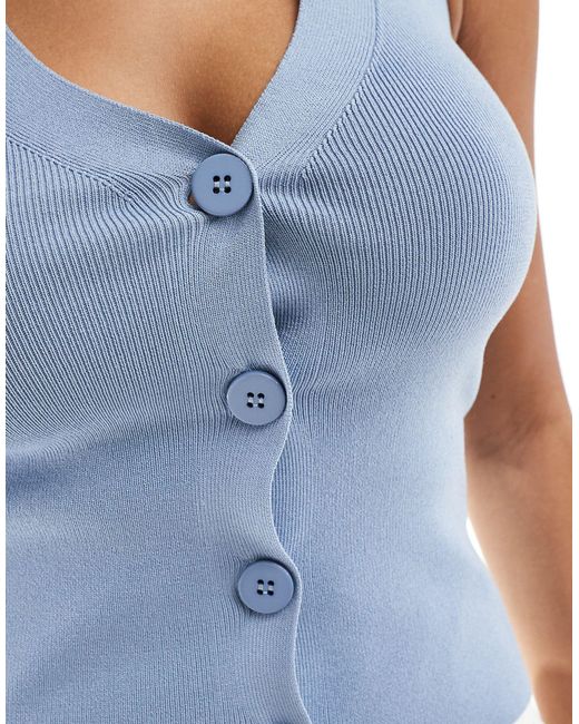 Pimkie Blue Knitted Halterneck Button Through Top