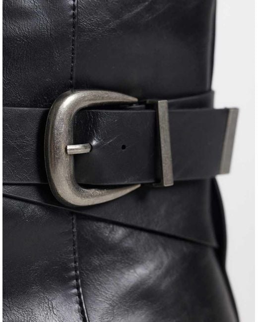 SEQWL Blue Perth Chunky Buckle Detail Boots