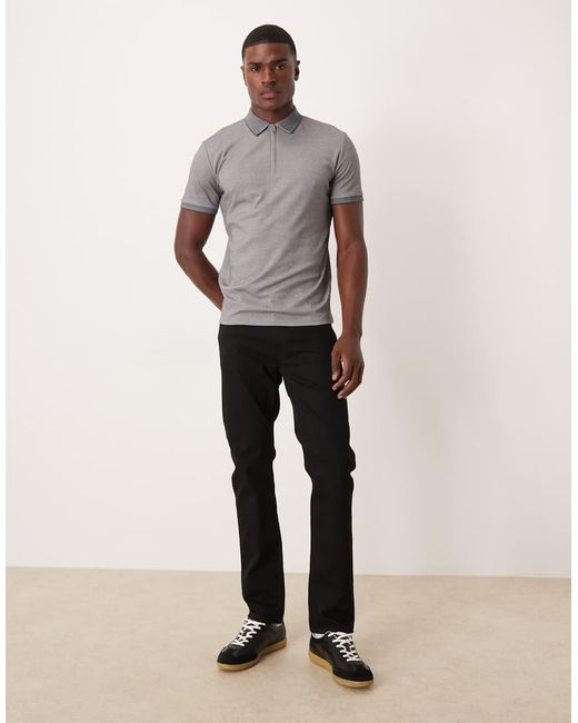 SELECTED Gray Zip Polo Shirt for men