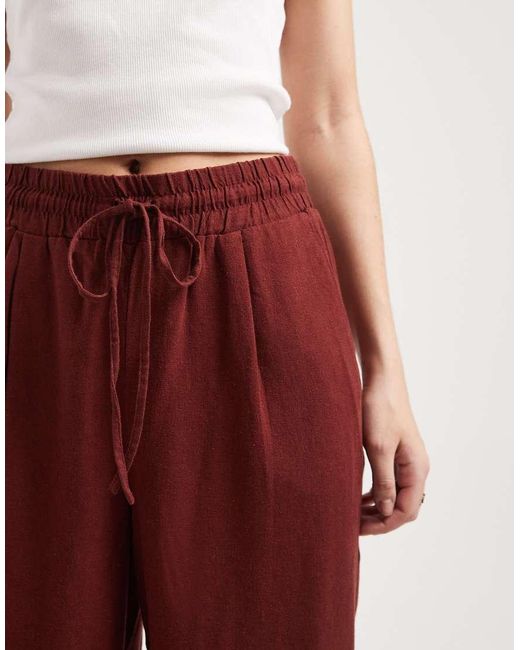Vero Moda Red Linen Blend Tie Waist Trousers