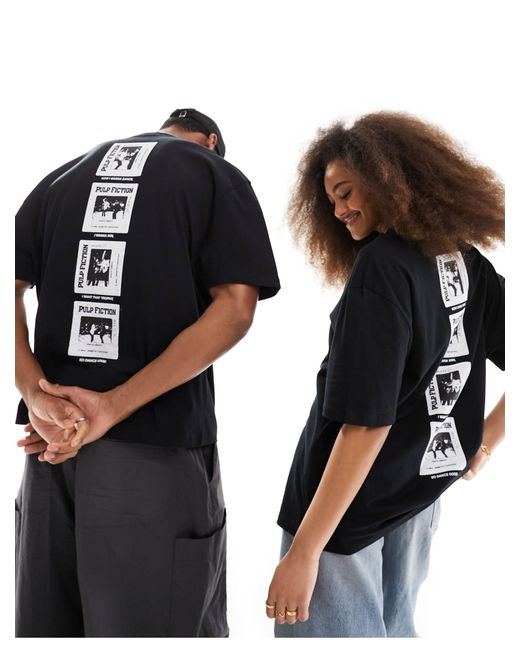 T-shirt unisex oversize nera con grafiche "pulp fiction" su licenza di ASOS in Black