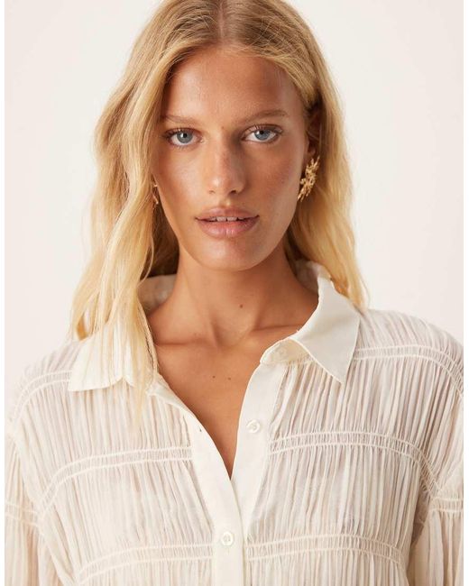 SNDY'S Natural Shirred Sheer Flare Sleeve Shirt Co-ord