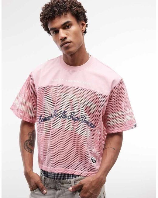 Aape By A Bathing Ape Pink Aape By A Bathing Ape Oversized Mesh Jersey Top for men