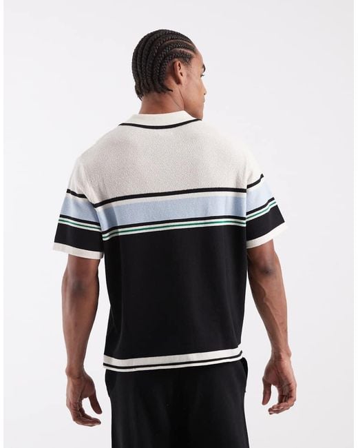 ASOS White Relaxed Knitted Co-ord Notch Neck With Stripe Detail for men