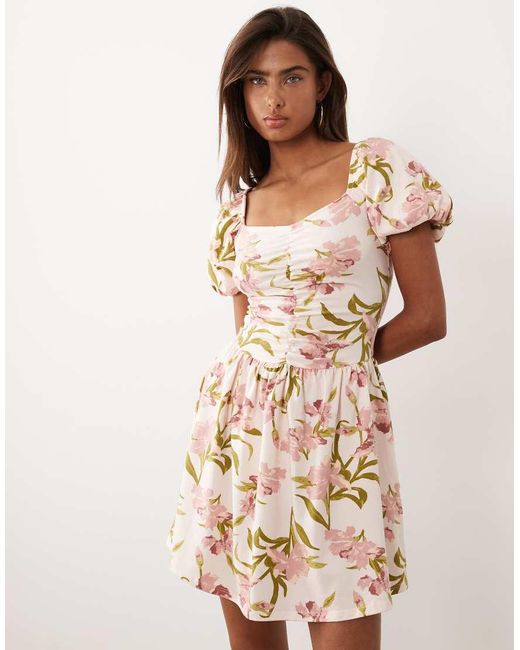 ASOS Natural Ruched Front Mini Tea Dress