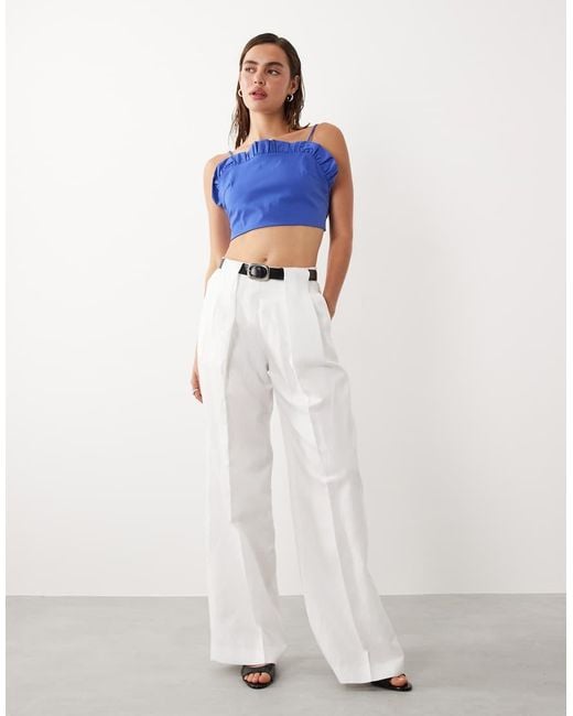 Mango White Starring Hailey Bieber Structured Strappy Cami Top With Frill Detail