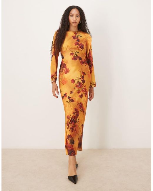 ASOS Orange Satin Slip Bias Bust Detail Maxi Dress