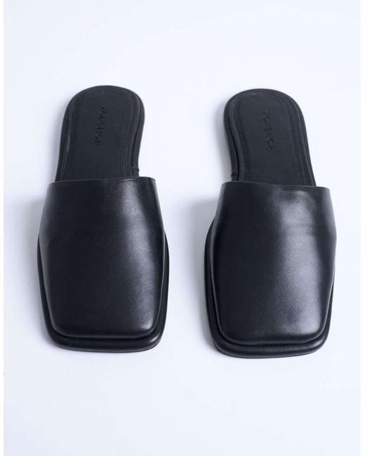 TOPSHOP White Almina Leather Square Toe Mules
