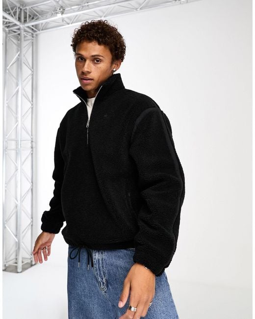 Adidas Originals Black Premium Essentials 1/2 Zip Teddy Fleece Coach Jacket for men