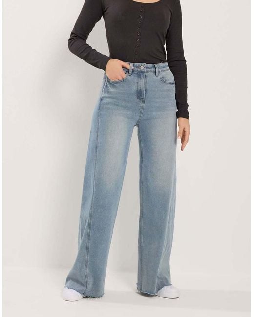 Long Tall Sally Blue Twist Seam Wide Leg Jeans