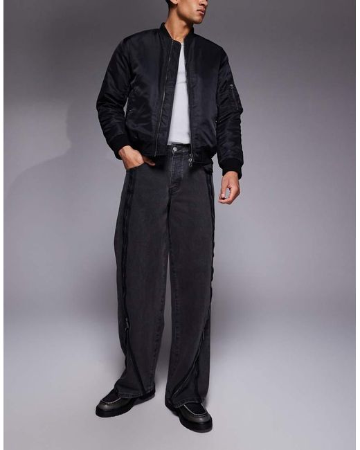 Liquor N Poker Black Onyx Zip Detail baggy Jeans for men