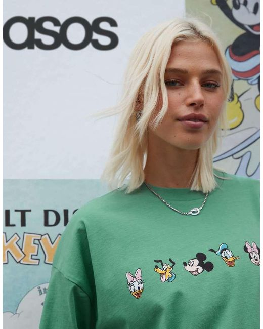 ASOS Uniseks Oversized T-Shirt Met Disney Mickey Mouse & Friends-Print in het Green