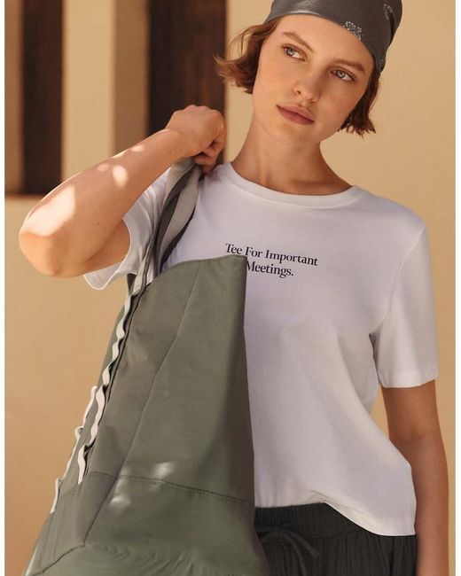 Oysho White Cotton Blend Short-sleeved T-shirt With Slogan