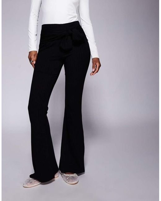 ASOS Blue High Waist Tie Belt Waist Flare Trouser