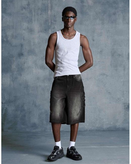 Bershka Gray baggy Bermuda Shorts With Patch for men