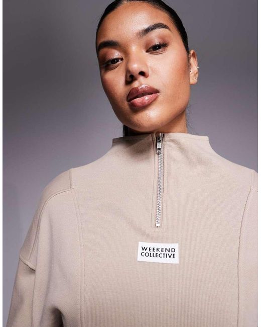 ASOS Natural Weekend Collective Co-ord Heavyweight Half Zip Rib Mix Sweat