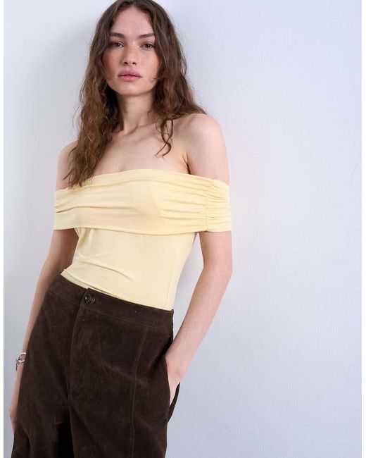 TOPSHOP Gray Microfibre Deep Fold Bardot Top