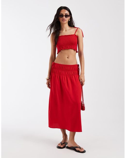 ASOS Red Linen Look Shir Bralet Top