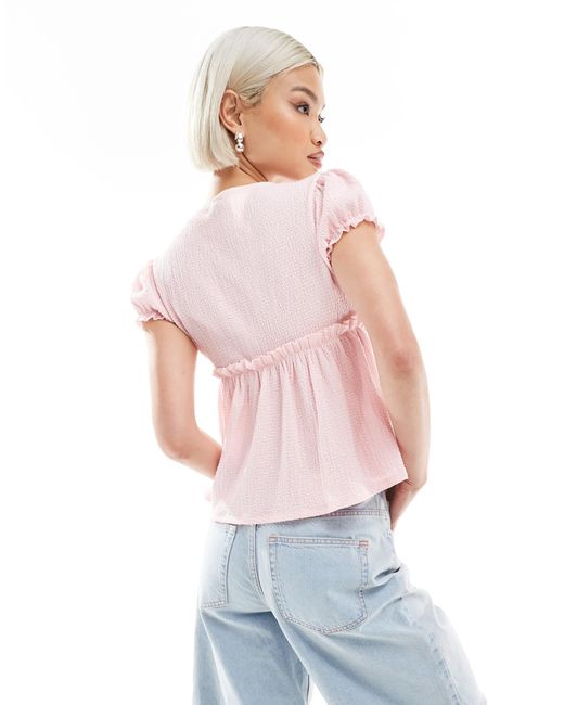 Miss Selfridge Pink Crinkle Textured Jersey Baby Doll Top