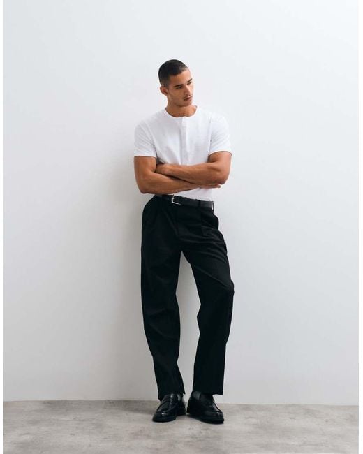 ASOS White Regular Fit T-shirt With Henley Neck for men
