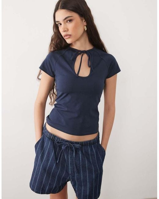 ASOS Blue Cap Sleeve With Keyhole Detail Top