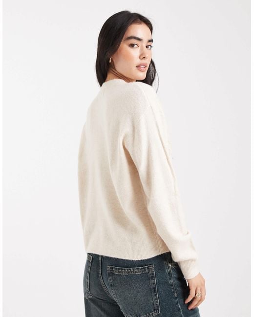 Brave Soul Natural Crew Neck Jumper With Flower Embroidered Detail