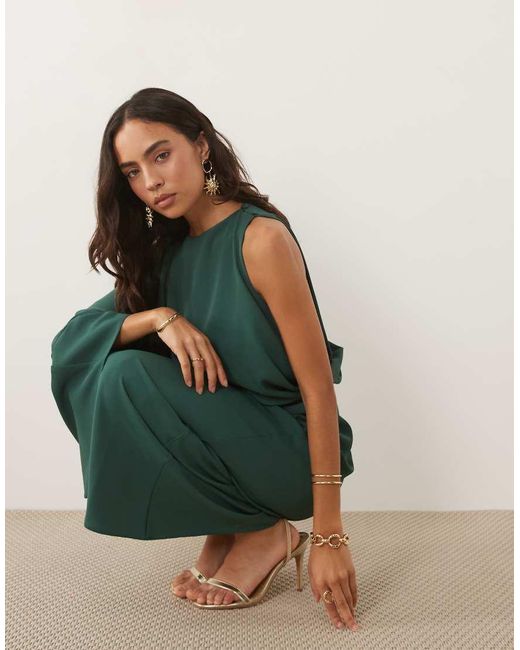 ASOS Green One Shoulder Drape Back Column Maxi Dress