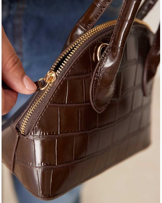 ASOS Brown Oversized Croc Grab Bowler Bag With Detachable Crossbody Strap