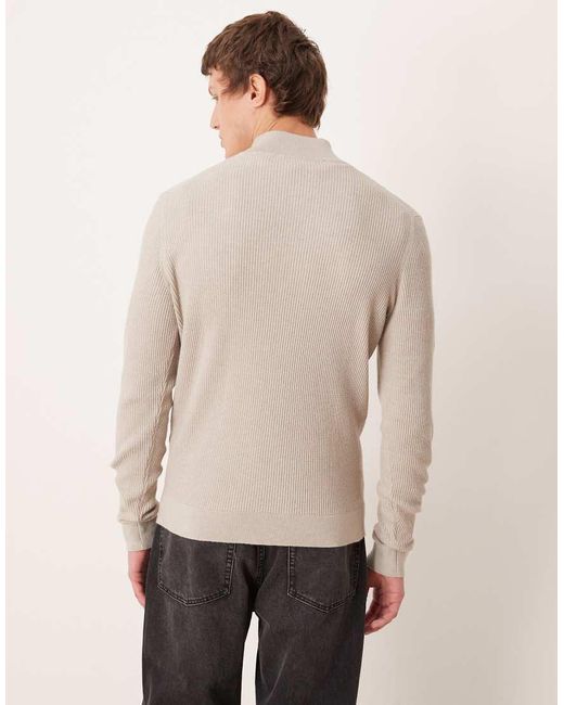 Mango Natural Cotton Mix High Neck Quarter Zip Jumper for men