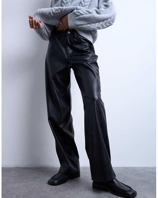 TOPSHOP Blue Faux Leather Cinch Trouser