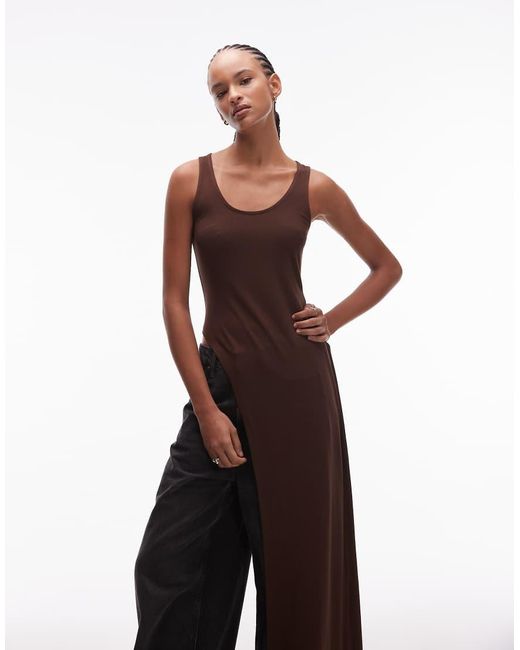 ASOS Brown Asymmetric Longline Scoop Neck Vest