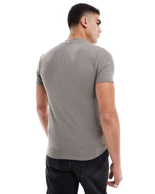 T-shirt punto smock attillata grigia a coste di ASOS in Gray da Uomo