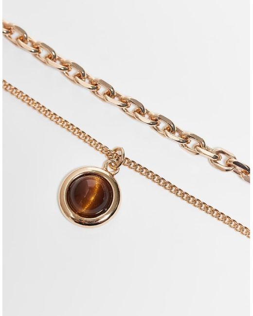 Reclaimed Vintage White Unisex Tiger Eye 2 Row Necklace