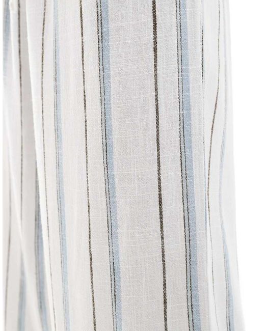 ONLY Gestreepte Broek Van Linnenmix Met Wijde Pijpen in het White