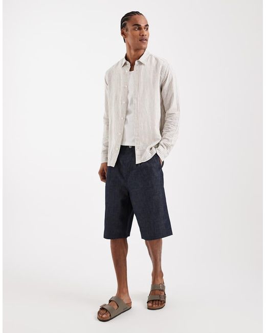 Only & Sons White Linen Mix Long Sleeve Shirt for men