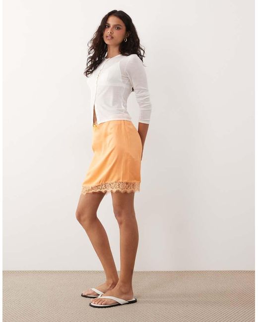 Miss Selfridge Orange Satin Lace Trim Mini Skirt